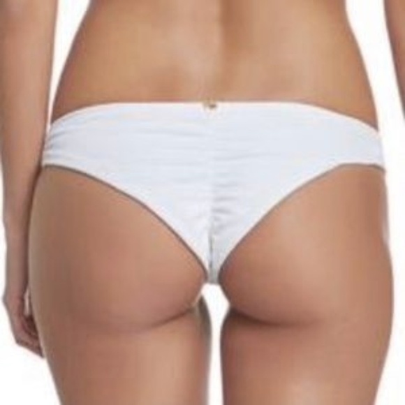 NWT Pilyq Monroe White / Gold Textured Basic Ruched Teeny Bikini Bottoms… - Picture 3 of 3